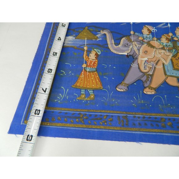 Blue Silk Elephant Folk Art Asian Silkscreen Print 12" X 9" - Picture 5 of 12
